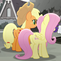 Size: 482x488 | Tagged: safe, imported from derpibooru, screencap, applejack, fluttershy, rarity, rainbow roadtrip, applebutt, butt, butt focus, cropped, flutterbutt, plot