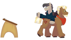 Size: 1280x732 | Tagged: safe, artist:itstechtock, imported from derpibooru, oc, oc only, oc:stoutheart, oc:waxing lyrical, pony, male, simple background, stallion, table, transparent background