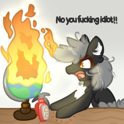 Size: 2000x2000 | Tagged: safe, artist:michini, imported from derpibooru, oc, pegasus, bill nye, fire, fire extinguisher, funny, globe, meme, ponified meme, requested art, solo, vulgar