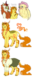 Size: 2712x6492 | Tagged: safe, artist:brushielovesu, imported from derpibooru, autumn blaze, fluttershy, oc, oc:frankincense, kirin, pegasus, pony, autumnshy, family, female, interspecies offspring, kirin hybrid, lesbian, magical lesbian spawn, offspring, parent:autumn blaze, parent:fluttershy, parents:autumnshy, shipping, simple background, white background