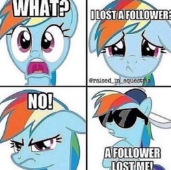 Size: 496x495 | Tagged: safe, imported from derpibooru, rainbow dash, pegasus, pony, may the best pet win, the super speedy cider squeezy 6000, angry, artifact, backwards ballcap, baseball cap, cap, caption, comic, crying, hat, image macro, impact font, needs more jpeg, radical, sad, shocked, solo, sunglasses, text, watermark