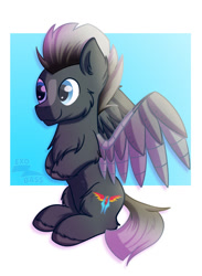 Size: 1024x1400 | Tagged: safe, artist:exobass, imported from derpibooru, oc, oc:platinum shadow, pegasus, pony, amputee, artificial wings, augmented, chest fluff, commission, fluffy, pegasus oc, prosthetic limb, prosthetic wing, prosthetics, wings