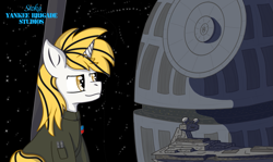 Size: 1069x636 | Tagged: safe, artist:sroka001, imported from ponybooru, oc, oc:srok, pony, unicorn, crossover, solo, space, star wars