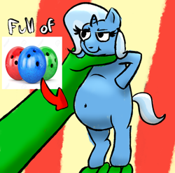 Size: 1248x1234 | Tagged: safe, artist:xppp1n, imported from ponybooru, trixie, oc, oc:anon, pony, bowling ball, meme, ponified, ponified meme