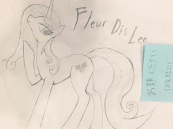 Size: 1024x767 | Tagged: safe, artist:auntie_grub, imported from derpibooru, fleur-de-lis, pony, unicorn, female, horn, japanese, mare, raised hoof, solo, traditional art