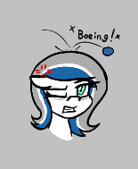 Size: 155x189 | Tagged: safe, artist:seafooddinner, imported from derpibooru, oc, oc only, oc:boeingpone, earth pony, pony, aggie.io, boeing, bust, cross-popping veins, earth pony oc, female, floppy ears, gray background, gritted teeth, mare, one eye closed, onomatopoeia, pipis, simple background, solo, teeth, unamused