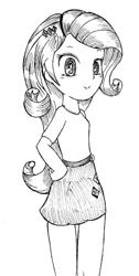 Size: 373x739 | Tagged: safe, artist:auntie_grub, imported from derpibooru, rarity, human, equestria girls, anime, clothes, female, looking at you, looking back, looking back at you, monochrome, simple background, smiling, smiling at you, solo, white background