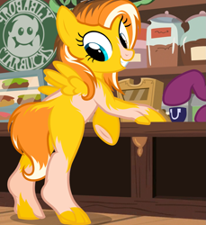 Size: 1317x1438 | Tagged: safe, anonymous artist, artist:anonymous, imported from derpibooru, oc, oc:epic smiles, pegasus, pony, coffee, coffee mug, female, human to pony, male to female, mare, mug, rule 63, show accurate, solo, starbucks, transformation