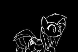 Size: 1200x800 | Tagged: safe, artist:tfaaap, imported from derpibooru, oc, oc:epic smiles, pegasus, pony, animated, black and white, black background, female, gif, grayscale, mare, monochrome, simple background, walk cycle, walking