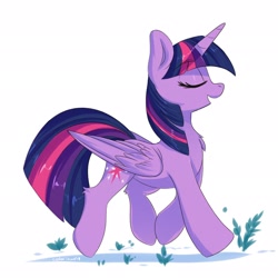Size: 2048x2048 | Tagged: safe, artist:ask-colorsound, imported from derpibooru, twilight sparkle, alicorn, pony, chest fluff, cute, eyebrows, eyebrows visible through hair, eyes closed, female, leg fluff, open mouth, profile, simple background, solo, twiabetes, twilight sparkle (alicorn), white background