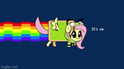Size: 360x202 | Tagged: safe, artist:syrupyyy, editor:fluttershyisnot adoormat, imported from derpibooru, fluttershy, pegasus, pony, animated, antonymph, clothes, cute, female, fluttgirshy, gir, hoodie, invader zim, mare, meme, nyan cat, rainbow, shyabetes, vylet pony
