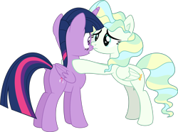 Size: 5427x4030 | Tagged: safe, artist:thatusualguy06, imported from derpibooru, twilight sparkle, vapor trail, alicorn, pegasus, pony, top bolt, .svg available, absurd resolution, butt, duo, duo female, female, hoof on shoulder, leaning, mare, plot, show accurate, simple background, svg, transparent background, twibutt, twilight sparkle (alicorn), vector, worried