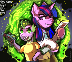 Size: 2040x1750 | Tagged: safe, artist:freak-side, imported from derpibooru, spike, twilight sparkle, dragon, pony, rick and morty