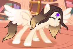 Size: 1280x862 | Tagged: safe, artist:cindystarlight, imported from derpibooru, oc, oc only, oc:cindy, pegasus, pony, base used, coat markings, dark magic, eyes closed, female, golden oaks library, gradient mane, gradient tail, gritted teeth, hooves, indoors, magic, mare, pegasus oc, shadow, show accurate, socks (coat markings), solo, spread wings, standing, tail, teeth, wings