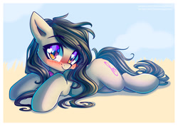 Size: 1455x1029 | Tagged: safe, artist:chaosangeldesu, imported from derpibooru, octavia melody, earth pony, pony, blushing, cute, daaaaaaaaaaaw, female, looking at you, lying down, mare, prone, smiling, solo, tavibetes