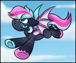 Size: 6000x5000 | Tagged: safe, artist:sadfloorlamp, imported from derpibooru, oc, oc only, bat pony, fly, hybrid, insect, pony, flying, happiness, happy, male, open mouth, solo, tongue out, wings