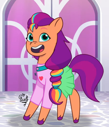 Size: 1628x1890 | Tagged: safe, artist:flutteryaylove, edit, edited screencap, imported from derpibooru, screencap, sunny starscout, earth pony, pony, spoiler:g5, spoiler:my little pony: tell your tale, spoiler:tyts01e07, blouse, clip trot, clothes, cropped, female, g5, heart, mane stripe sunny, mare, my little pony: tell your tale, skirt, smiling, solo
