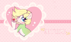 Size: 2000x1200 | Tagged: safe, artist:fenix-artist, imported from derpibooru, oc, oc only, earth pony, pony, blowing a kiss, bust, commission, earth pony oc, eyelashes, female, heart, mare, one eye closed, smiling, solo, underhoof, valentine's day card, wink, ych result