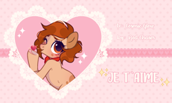 Size: 2000x1200 | Tagged: safe, artist:fenix-artist, imported from derpibooru, oc, oc only, earth pony, pony, blowing a kiss, bust, commission, earth pony oc, eyelashes, female, heart, mare, one eye closed, smiling, solo, underhoof, valentine's day card, wink, ych result