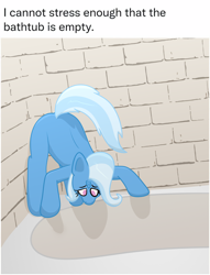 Size: 1920x2514 | Tagged: safe, artist:xppp1n, imported from ponybooru, trixie, bathtub, behaving like a cat, ponified animal photo, scared, solo, text
