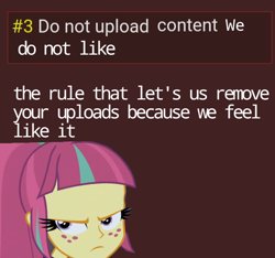 Size: 674x632 | Tagged: safe, imported from derpibooru, screencap, sour sweet, derpibooru, equestria girls, meta, mouthpiece, not pony related, op is a duck, op is trying to start shit, rules
