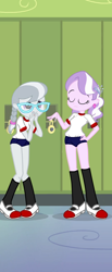 Size: 444x1078 | Tagged: safe, edit, edited screencap, imported from ponybooru, screencap, diamond tiara, silver spoon, equestria girls, alternate outfits, bloomers, clothes, glasses, shirt, shoes, socks