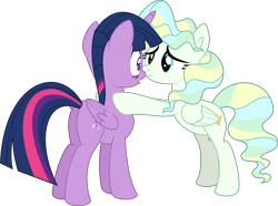 Size: 5427x4030 | Tagged: safe, artist:thatusualguy06, imported from derpibooru, twilight sparkle, vapor trail, alicorn, pegasus, pony, top bolt, .svg available, absurd resolution, butt, duo, duo female, female, hoof on shoulder, leaning, mare, plot, simple background, svg, transparent background, twibutt, twilight sparkle (alicorn), vector, worried