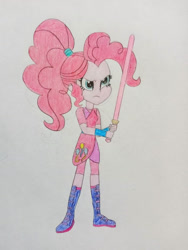 Size: 828x1104 | Tagged: safe, artist:wildguardianangel31, imported from twibooru, pinkie pie, equestria girls, image, jedi, needs more jpeg, solo, star wars