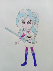 Size: 828x1104 | Tagged: safe, artist:wildguardianangel31, imported from twibooru, silverstream, equestria girls, boots, clothes, image, jedi, needs more jpeg, shoes, solo, star wars