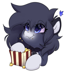 Size: 3442x3739 | Tagged: safe, artist:rileyisherehide, imported from derpibooru, oc, oc only, oc:lumina azure, pegasus, pony, series:munching popcorn, commission, cute, eating, emoji, female, fire, food, happy, herbivore, hooves, mare, pegasus oc, popcorn, simple background, smiling, solo, tassels, transparent background, watching, ych result