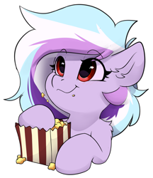 Size: 3199x3701 | Tagged: safe, artist:rileyisherehide, imported from derpibooru, oc, oc only, oc:new dawn, hybrid, pegasus, pony, series:munching popcorn, commission, cute, eating, emoji, female, food, happy, herbivore, hooves, mare, pegasus oc, popcorn, simple background, smiling, solo, transparent background, watching, ych result