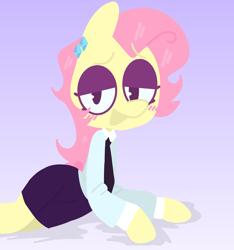 Size: 1396x1490 | Tagged: safe, artist:sundzy, imported from derpibooru, fluttershy, anthro, pegasus, blushing, clothes, female, looking at you, open mouth, open smile, simple background, skirt, smiling, smiling at you, solo, sultry pose