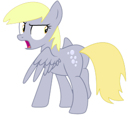 Size: 1350x1211 | Tagged: safe, artist:klewgcg, artist:twilyisbestpone, imported from derpibooru, derpy hooves, pegasus, pony, annoyed, base used, bubble butt, butt, female, frown, looking at something, looking back, mare, open mouth, plot, simple background, solo, spread wings, transparent background, underp, wings