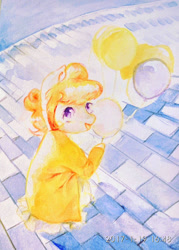 Size: 1080x1505 | Tagged: safe, artist:milarvozmido, imported from derpibooru, pony, balloon, looking at you, solo, traditional art, watercolor painting