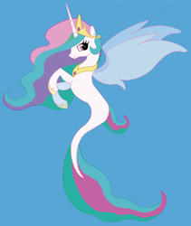 Size: 1079x1280 | Tagged: safe, artist:idenorder, imported from derpibooru, princess celestia, alicorn, seapony (g4), blue background, crown, cute, digital art, dorsal fin, female, fin wings, fins, fish tail, flowing mane, flowing tail, hoof shoes, horn, jewelry, long horn, looking at you, mare, mermay, peytral, pink eyes, regalia, sealestia, seaponified, seapony celestia, simple background, smiling, smiling at you, solo, species swap, swimming, tail, underwater, water, wings