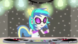 Size: 640x360 | Tagged: safe, imported from derpibooru, screencap, dj pon-3, vinyl scratch, human, equestria girls, rainbow rocks, shake your tail, animated, dancing, female, gif, gifs.com, headphones, open mouth, open smile, smiling, solo