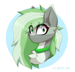 Size: 1600x1536 | Tagged: safe, artist:lunylin, imported from derpibooru, oc, oc only, oc:jade stonesetter, earth pony, pony, abstract background, chest fluff, earth pony oc, eye clipping through hair, jewelry, looking at you, necklace, simple background, solo