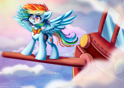 Size: 1323x935 | Tagged: safe, artist:chaosangeldesu, imported from derpibooru, rainbow dash, pegasus, pony, fanfic:austraeoh, airship, bag, element of loyalty, saddle bag, solo