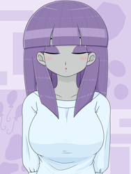 Size: 1668x2224 | Tagged: safe, alternate version, artist:batipin, imported from derpibooru, maud pie, human, equestria girls, arm behind back, breasts, busty maud pie, clothes, female, kissing, kissy face, looking at you, solo