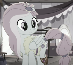 Size: 766x682 | Tagged: safe, imported from derpibooru, screencap, kerfuffle, pegasus, pony, rainbow roadtrip, amputee, cropped, desaturated, prosthetic leg, prosthetic limb, prosthetics, solo