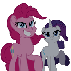 Size: 1280x1280 | Tagged: safe, artist:benpictures1, imported from derpibooru, pinkie pie, rarity, earth pony, pony, unicorn, my little pony: the movie, cute, diapinkes, duo, duo female, evil grin, female, grin, inkscape, mare, raised hoof, raribetes, simple background, smiling, transparent background, vector