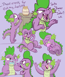Size: 2536x2996 | Tagged: safe, artist:doodledonutart, imported from derpibooru, spike, dragon, cookie, cookie jar, cute, food, male, mirror, reflection, sharp teeth, solo, spikabetes, teeth, toothbrush