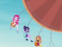 Size: 1423x1080 | Tagged: safe, artist:rarityvrymercollectiveoriginals, edit, edited screencap, imported from derpibooru, screencap, pinkie pie, sci-twi, sunset shimmer, twilight sparkle, human, equestria girls, equestria girls series, rollercoaster of friendship, geode of empathy, geode of sugar bombs, geode of telekinesis, magical geodes