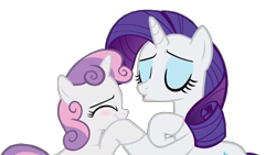 Size: 1920x1080 | Tagged: safe, artist:rarityvrymercollectiveoriginals, edit, edited screencap, imported from derpibooru, screencap, rarity, sweetie belle, pony, unicorn, crusaders of the lost mark, season 5, background removed, duo, duo female, eyes closed, eyeshadow, female, filly, foal, holding hooves, hoof on chest, makeup, mare, not a vector, siblings, simple background, sisters, smiling, transparent background