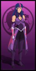Size: 1920x3750 | Tagged: safe, artist:pyrus-leonidas, imported from derpibooru, twilight sparkle, human, series:mortal kombat:defenders of equestria, armor, boob window, boots, clothes, crossover, female, fingerless gloves, gloves, grin, high heel boots, humanized, mortal kombat, shoes, skirt, smiling, solo