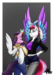 Size: 2480x3508 | Tagged: safe, artist:mekblue, imported from derpibooru, pipp petals, zipp storm, anthro, pegasus, crown, duo, female, g5, jewelry, princess, regalia, royal sisters (g5), siblings, sisters, spread wings, wings