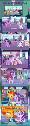 Size: 1750x7146 | Tagged: safe, artist:shootingstarsentry, imported from derpibooru, fluttershy, princess cadance, princess flurry heart, rarity, spike, starlight glimmer, sunburst, twilight sparkle, oc, oc:star curve, alicorn, dragon, pony, comic:the next generation, baby, baby pony, crystal empire, offspring, older, parent:starlight glimmer, parent:sunburst, parents:starburst, sunshine sunshine, twilight sparkle (alicorn), winged spike, wings