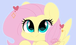 Size: 1162x695 | Tagged: safe, artist:sakukitty, imported from derpibooru, fluttershy, pegasus, pony, blushing, cute, daaaaaaaaaaaw, female, heart, looking up, shyabetes, simple background, smiling, solo