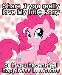 Size: 1052x1264 | Tagged: source needed, safe, edit, editor:notxweeb, imported from derpibooru, pinkie pie, pony, brony, dissonant caption, meme, misspelling, ribbon, sad, smiling, solo, text, welcome to the herd