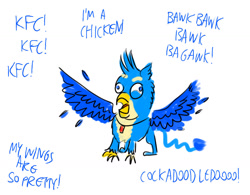 Size: 1280x996 | Tagged: safe, artist:horsesplease, imported from derpibooru, gallus, bird, bracelet, clucking, cock-a-doodle-doo, cockadoodledoo, derp, doodle, gallus the rooster, gallusposting, jewelry, kfc, meme, my wings are so pretty, ponified, rabydosverse, rooster, spinel, spread wings, talisman, that griffon sure does love kfc, vatnik, vozonid, wings, роисся вперде